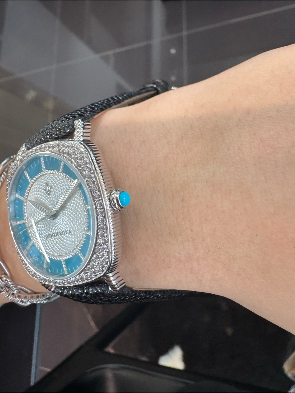 New Judith Ripka Stainless Steel Sleeping Beauty Turquoise Cushion Watch - Picture 2 of 8